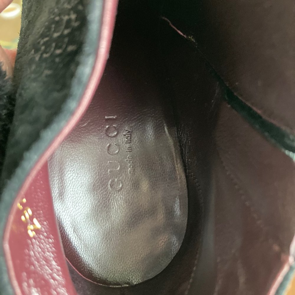 🌟HOST PICK🌟 Gucci Noah Brocade Black Leather Suede Ankle Boots Booties Size 36 - Picture 5 of 16